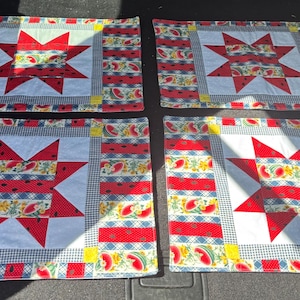 Set of 4 Patchwork Placemats Summer Watermelon Patriotic Picnic Theme