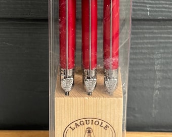Set of 6 LAGUIOLE Steak Knives with Red Handle in wood Knife Block Made in Thiers France