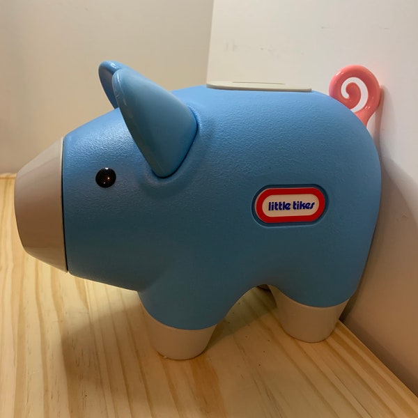 Vintage Little Tikes 1980s Blue Piggy Bank Money Bank for Kids Nursery Decor