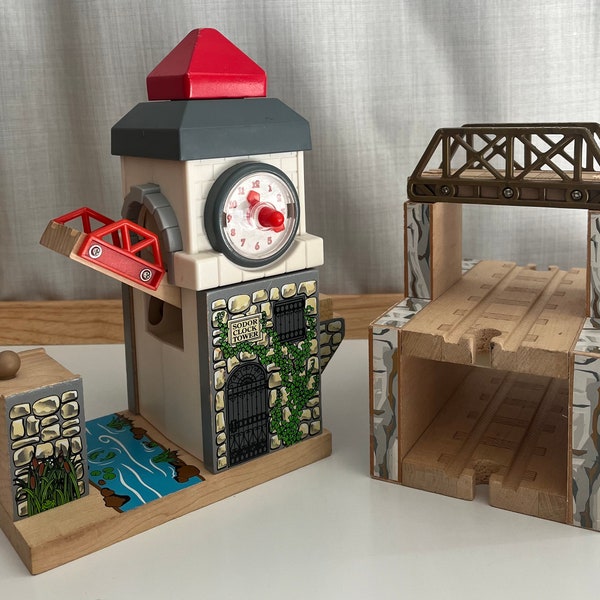 Vintage 2005 Thomas the Train Sodor Mining Company Choose From  Sodor Clock Tower or Sodor Triple Decker Bridge with Tunnel Wood Toys