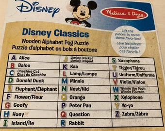 Disney Classics Wooden Alphabet Peg Puzzle- Melissa and Doug