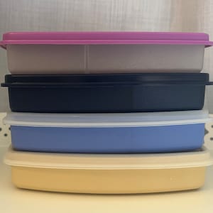 Vintage Tupperware Lunch / Snack Divided Container Packette Slim Storage 813/814 Purple Navy Blue or Almond