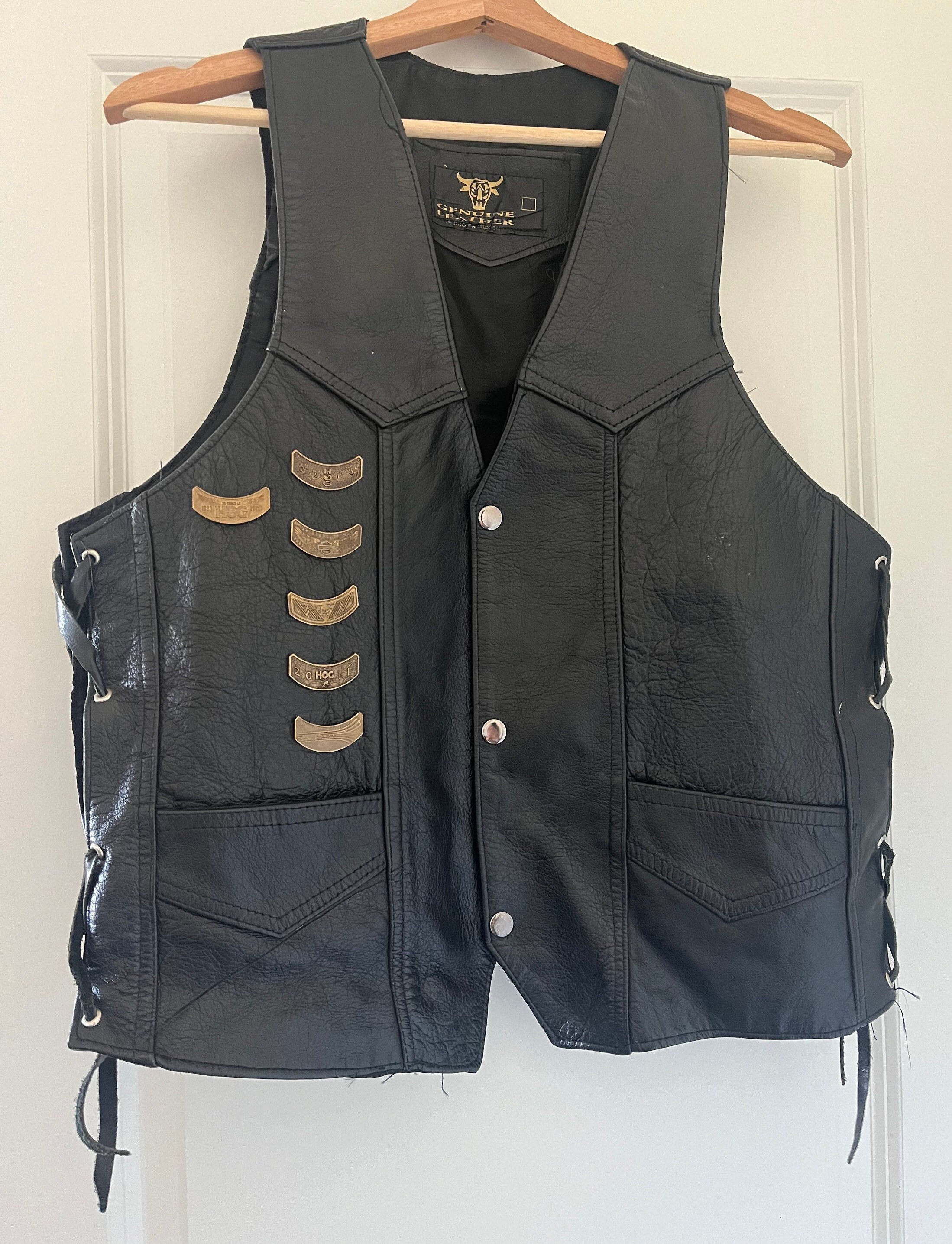 トップス 00s leather vest Harley-Davidson joker Leatherobe Joker Printed Mens Motorcycle Biker Halloween