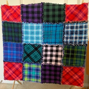 Patchwork 32 x32” Multi-Coloured  Plaid Rag Quilt Baby Blanket Lap Quilt Throw