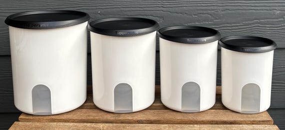 Tupperware One Touch Canister Set of 4 White With Viewing Panels