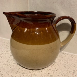 Rustic Farmhouse Vintage two toned Brown Stoneware Creamer 70s decor