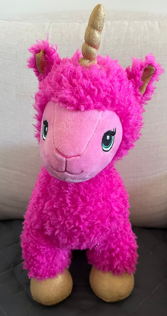 Build A Bear 17 Llamacorn Fluffy Bright Pink Glitter Fur With Gold Horn Feet Ears Plush Toy Etsy UK