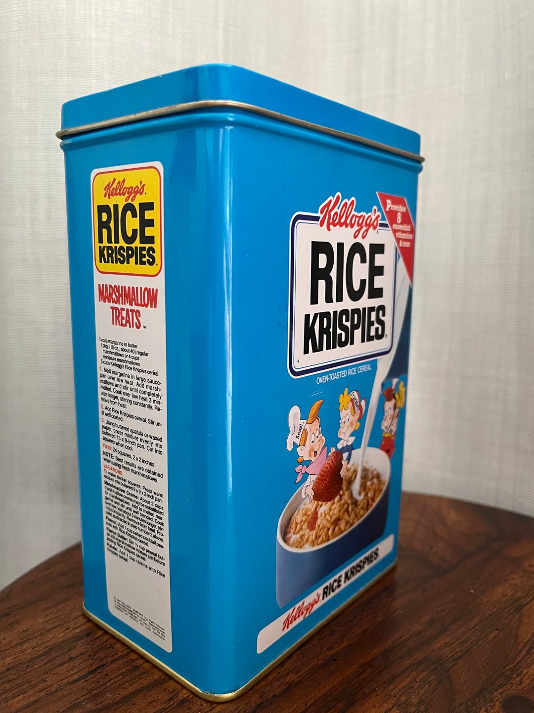 Vintage 1984 Rice Krispies Cereal Tin Blue With Marshmallow Etsy