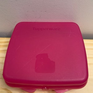 Vintage Tupperware Square Bright Pink Sandwich Keeper 8203A-2 Lunch Container