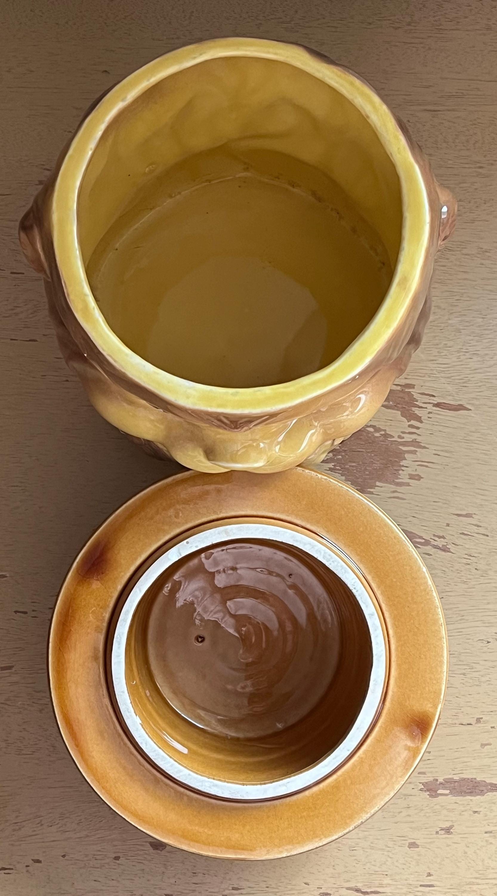 Vintage Ceramic Cookie Jar Kitchy Lion With Straw Hat Made in