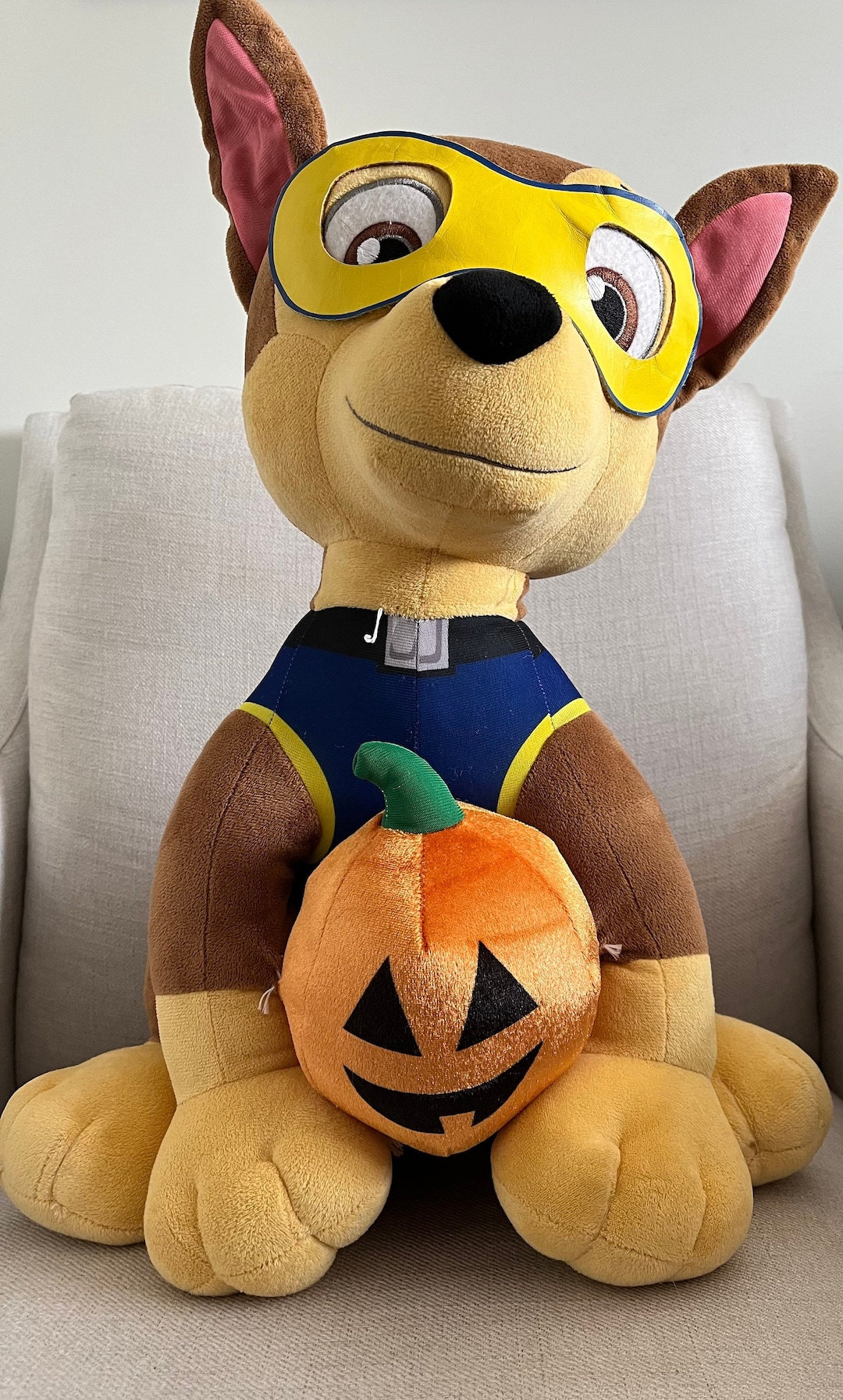 18” Paw Patrol Chase Halloween Pumpkin Plushie Toy Dog Weighted Fall ...