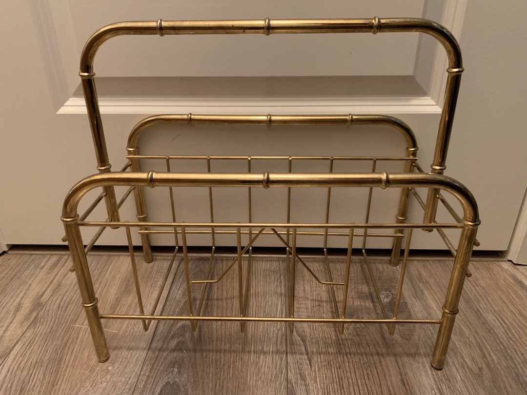 Vintage Brass Magazine Rack Living Room Office Decor Etsy