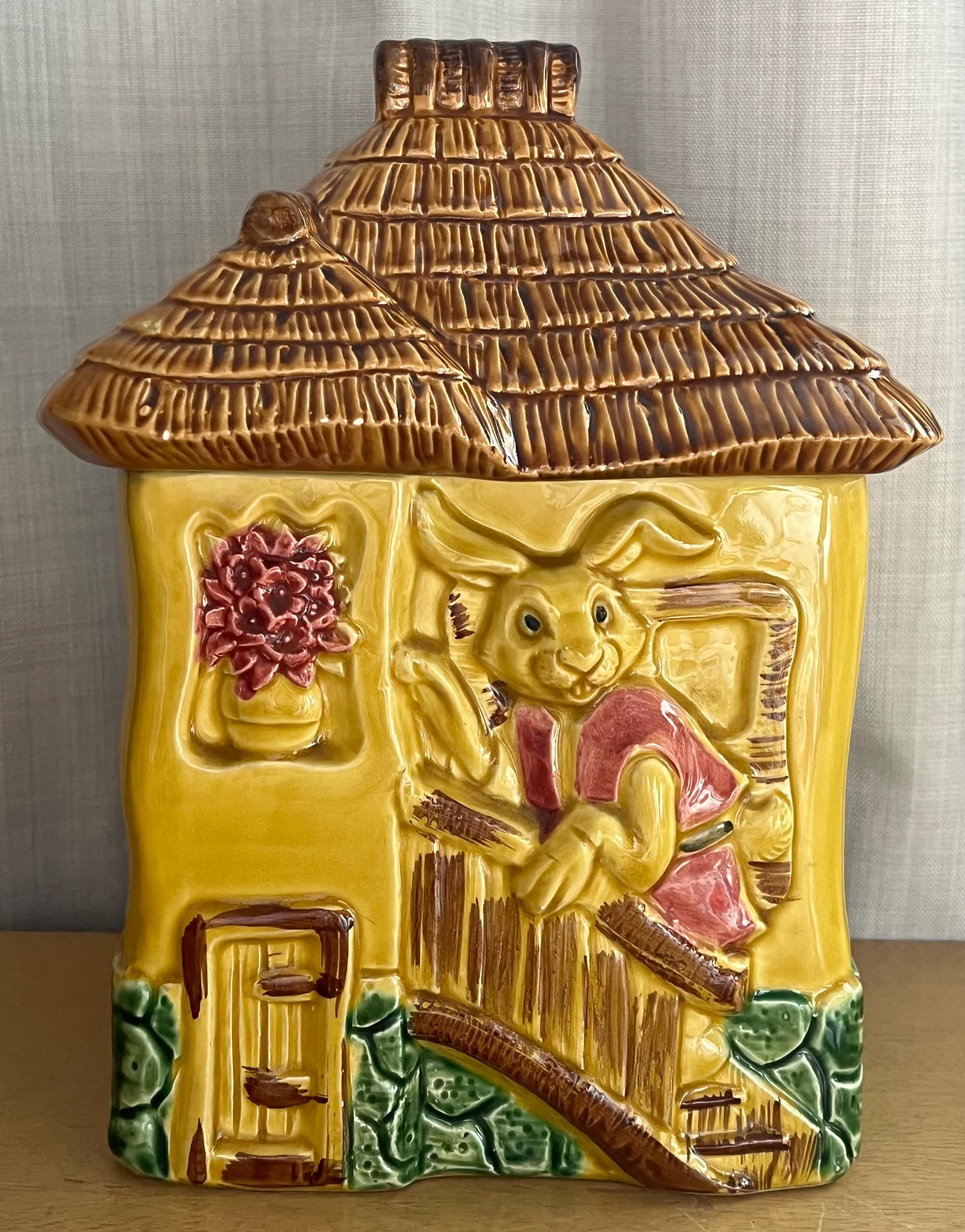 Vintage Cookie Jar Bunny Rabbit Country Cottage MCM Ceramic