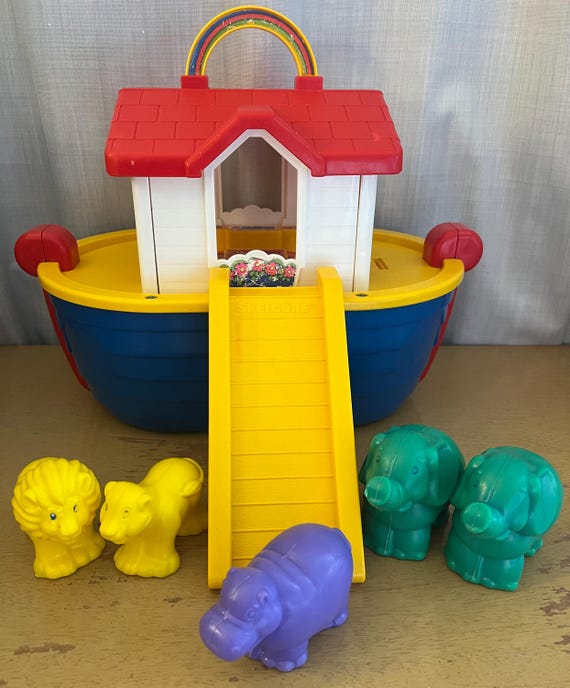 Vintage 1996 Shelcore Noah's Ark With Ramp and 5 Animals Lions