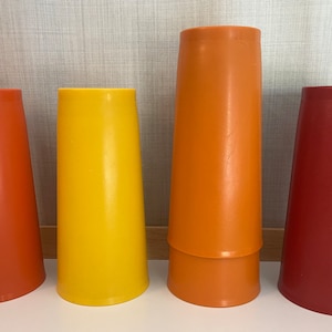 Vintage Tupperware Tumblers 16 fl oz 1348 Stackable Drinking Glasses Orange Red Yellow Cups Stacking Beverage Drinkware Cups