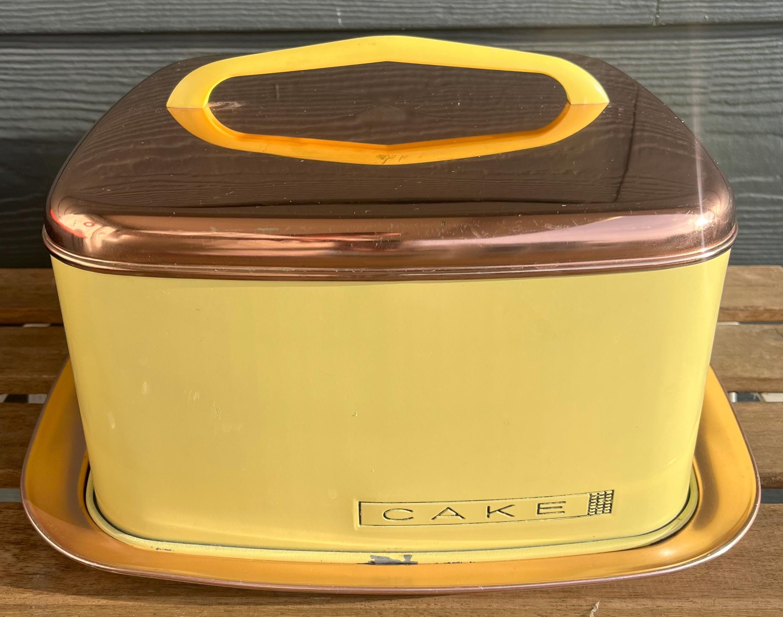 Mid Century Copper Top Metal Cake Tin by Lincoln Beautyware Yellow