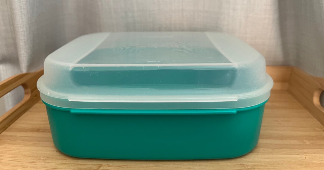 Square Hinged Tupperware Lunch Container Green Base With Clear Dome Lid ...