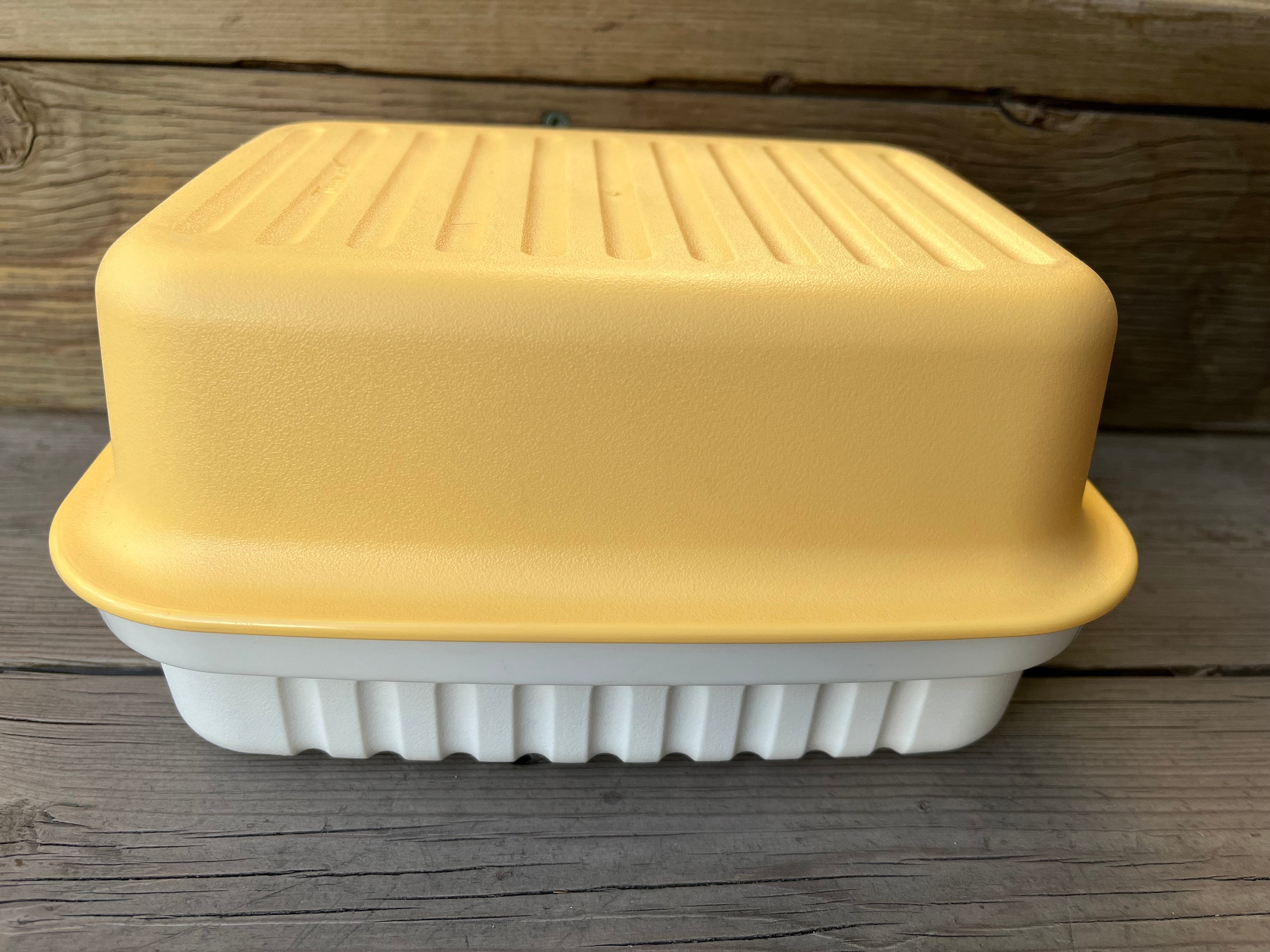 Vintage Tupperware Food Storage Container Butter Yellow / White