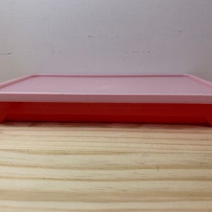 Vintage Tupperware Paprika Red Meat Keeper Deli food storage container 1292-8 with Clear Lid 1293-2, Cold Cuts, Marinade, Hot Dogs