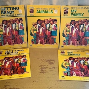 Vintage Golden Step Ahead-kleuterboeken uit 1984. Thuisonderwijs voor vroege leerlingen onderwijs ongebruikt