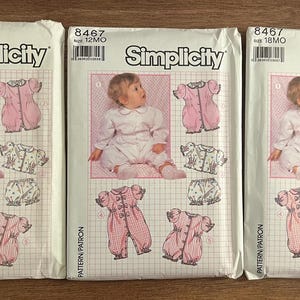 Vintage jaren 80 eenvoud babykleding naaipatronen 8467. Maten: 6 maanden, 12 maanden of 18 maanden