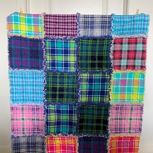 Patchwork 32”x40” Multicoloured Plaid Rag Quilt Baby Blanket Farmhouse Decor Pet Bed Chic