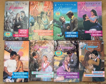 1989年と1990年のヴィンテージハーレクインロマンス小説ペーパーバック大人向け読み物8冊からお選びいただけます