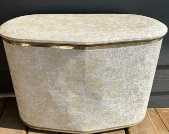 Vintage Brass Trimmed Laundry Hamper with hinged Lid by Counsellor Floral Design Bathroom Decor