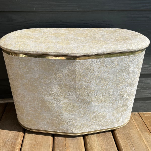 Vintage Brass Trimmed Laundry Hamper with hinged Lid by Counsellor Floral Design Bathroom Decor