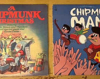 Vintage 80s The Chipmunks Alvin Simon and Theodore Vintage LP Vinyl Kids Records Choose Christmas or Mania