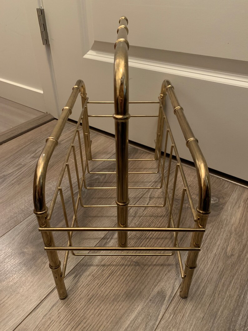 Vintage Brass Magazine Rack Living Room Office Decor Etsy