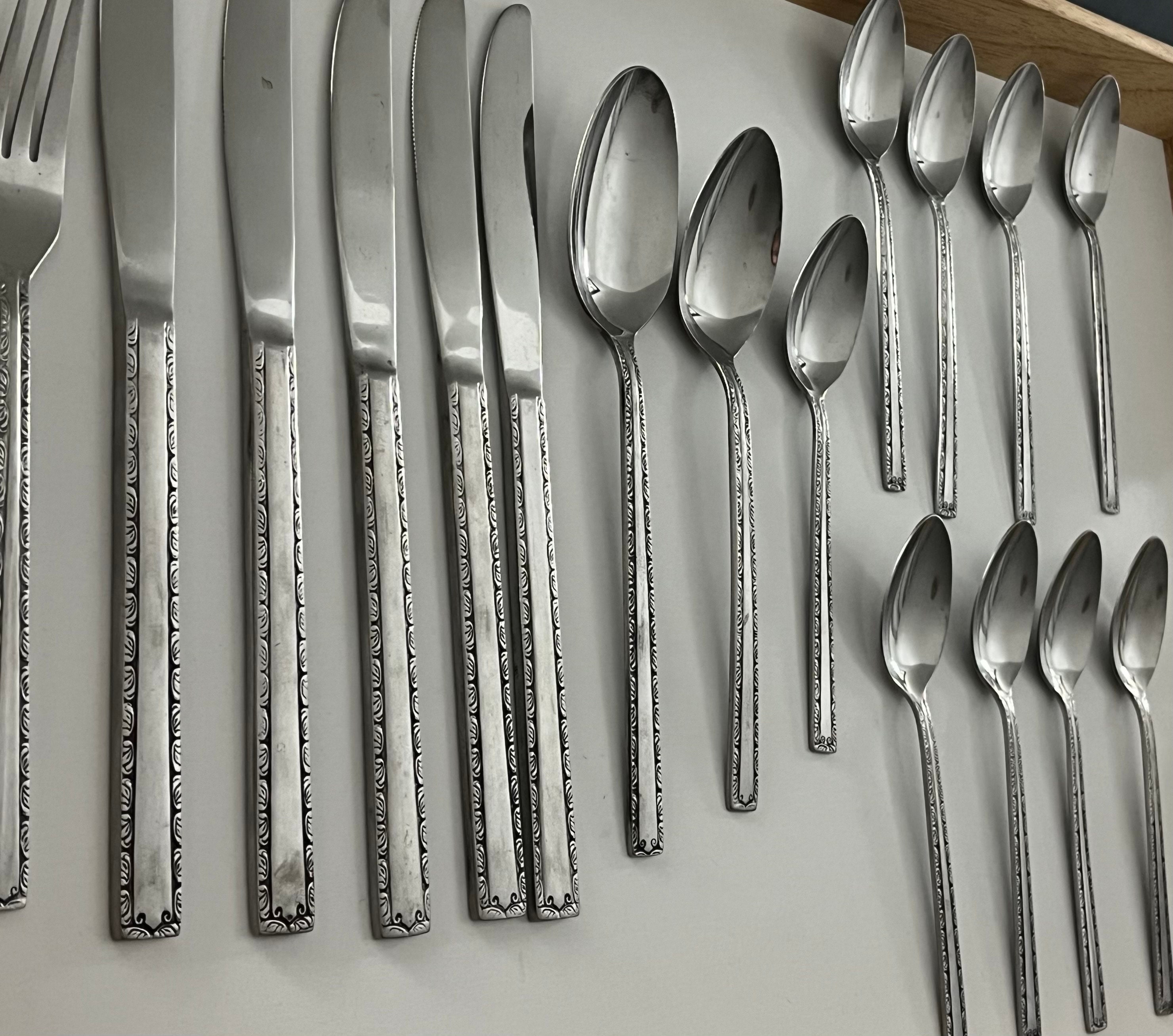 Set of Matching Patterned Vintage Stainless Steel Utensils