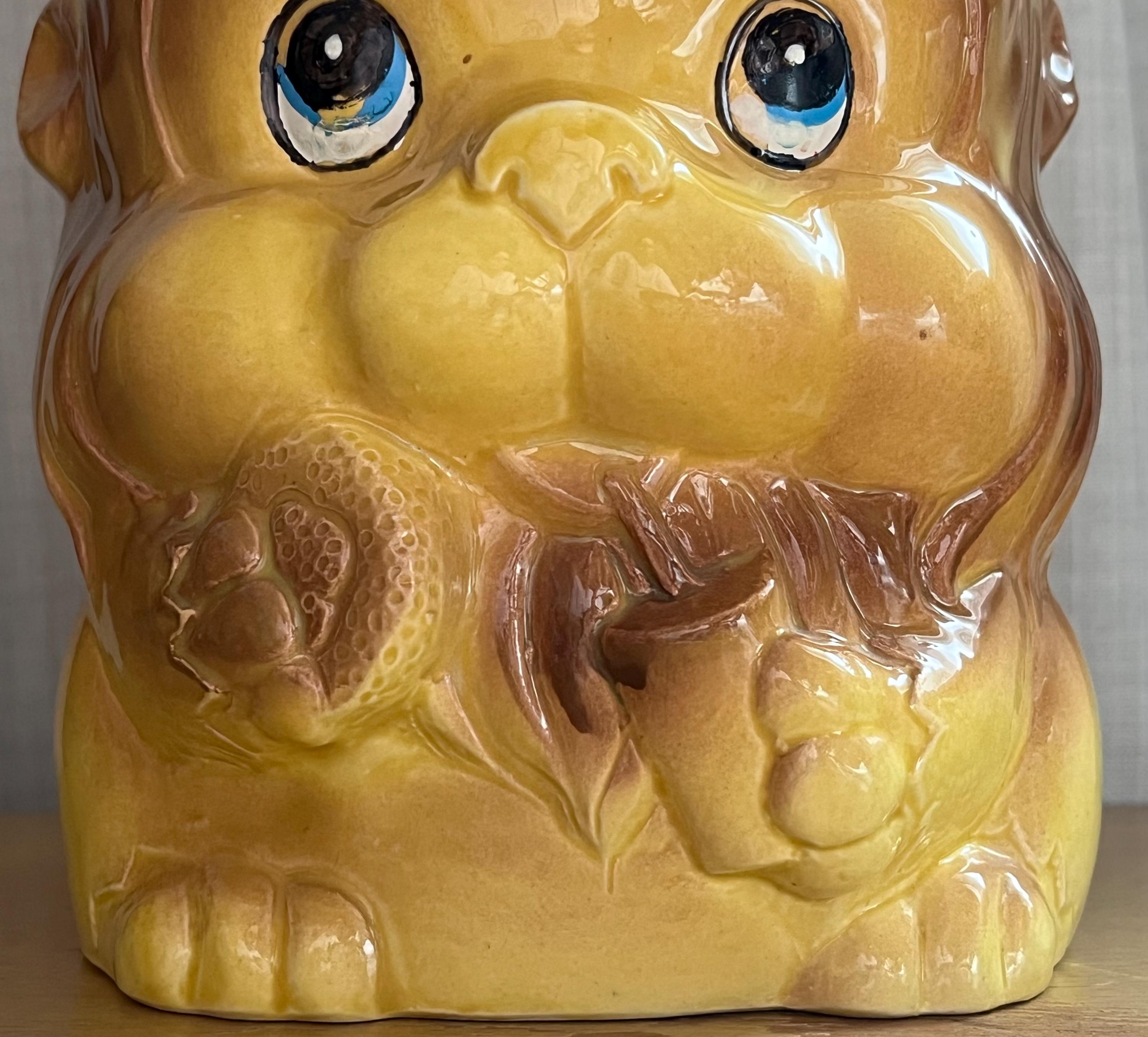 Vintage Ceramic Cookie Jar Kitchy Lion With Straw Hat Made in