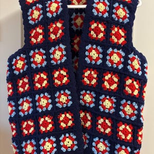 Vintage Crochet Granny Square Vest Mid Century Fashion