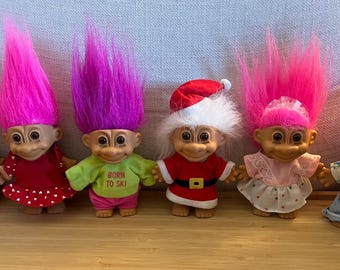Vintage Collection of Russ Trolls Collectible Four to Choose From - Twin A, Twin B, Born to Ski, Santa, Bride or Pink Hair