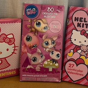 Conjuntos de tarjetas de San Valentín de cultura pop Hello Kitty y Littlest Pet Shop, sin embalaje original