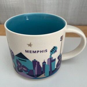 Starbucks You Are Here-collectie Memphis Tennessee City-mok 14 fl oz 414 ml Blauw-paars Music City, VS