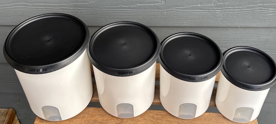 Tupperware One Touch Canister Set of 4 White With Viewing Panels