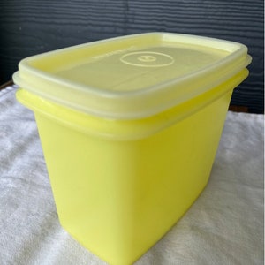 Vintage Lemon Yellow Shelf Saver Tupperware Storage Container 1243 with Matching Yellow Lid 1244