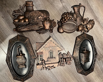 Mid Century Syroco Copper Tone Kitchen Decor 5 to Choose from 1970s Wall Art Vintage Farmhouse