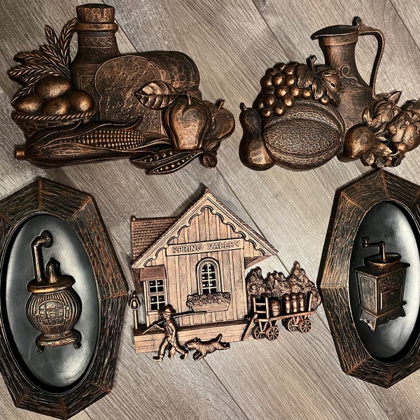 Mid Century Syroco Copper Tone Kitchen Decor 5 to Choose from 1970s Wall Art Vintage Farmhouse