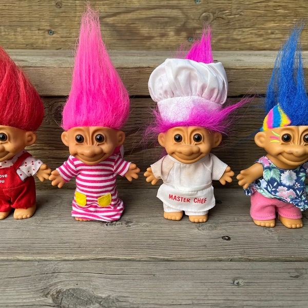 Vintage Collection of Russ Trolls Collectable Four to Choose From - I Love You, Striped Dress, Master Chef or Punk Troll