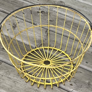 Vintage coated Wire Egg Basket Yellow Metal Backyard Chickens Produce Baskets