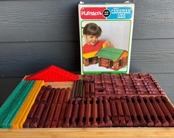 Vintage Playskool Canadian Logs Complete Set with Original Box