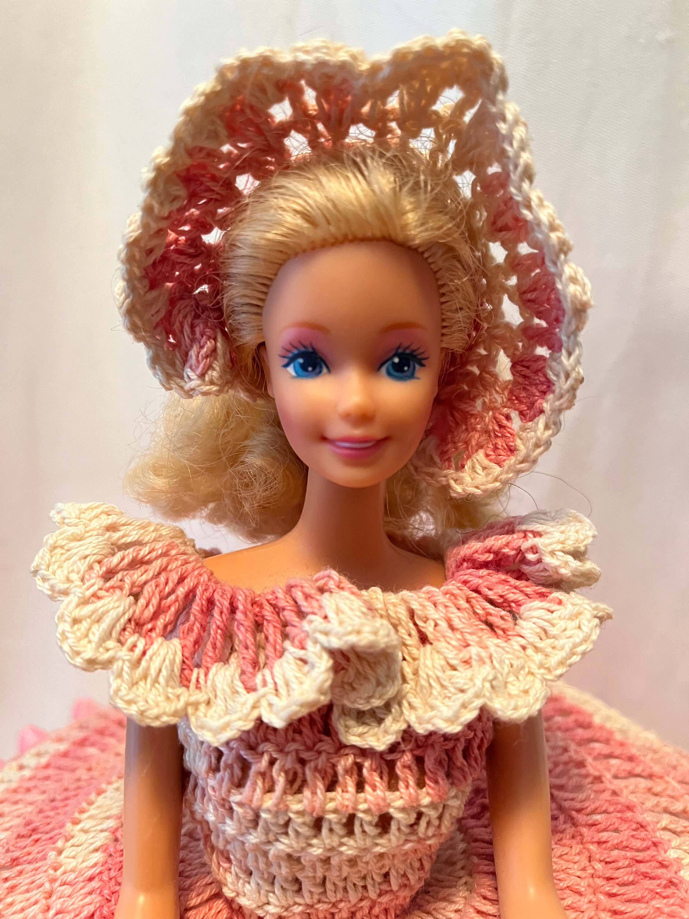 Vintage 1980s Southern Belle Barbie Doll Crocheted Hoop Skirt Ball