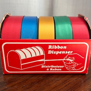 Vintage Ribbon Dispenser Gift Giving Christmas Decor 30.5 Meters Red Blue Green Yellow