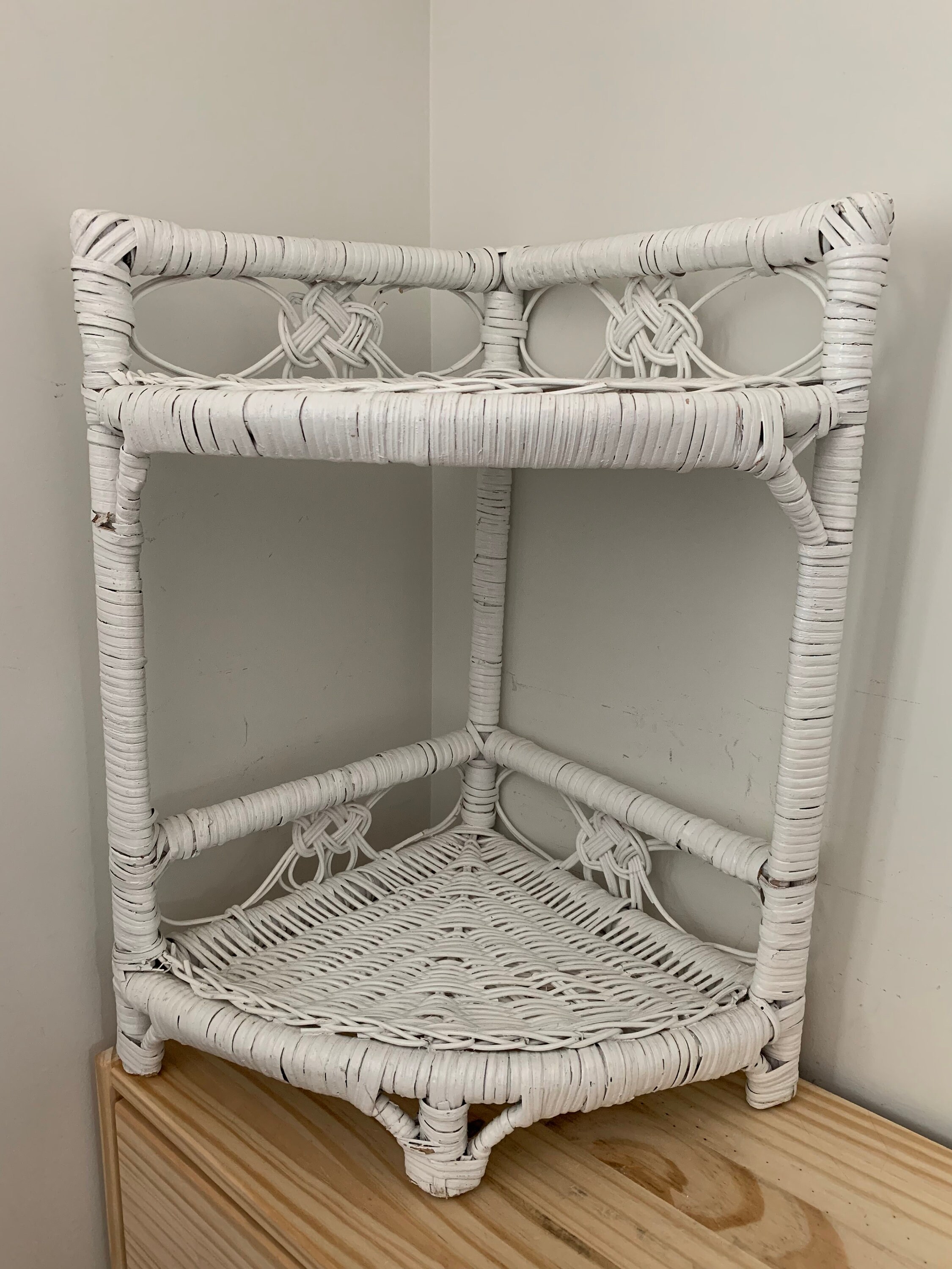 アメリカ ビンテージ クリームイエロー ウィッカーシェルフ