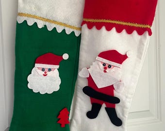 Vintage Felt Christmas Stockings with Santa Decorations Choose from Green or White