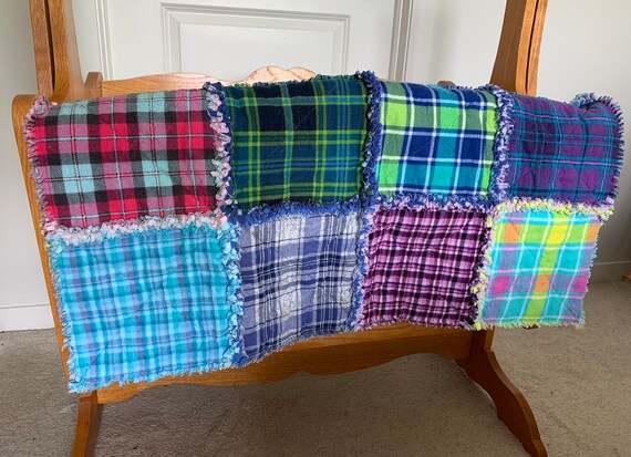 パッチワーク 32”x40” マルチカラー チェック柄 ラグ キルト ベビー