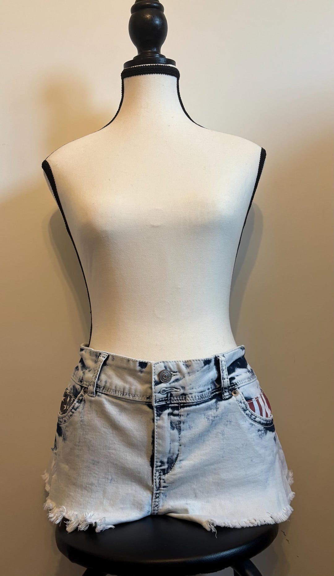 2007s  halfpants wide y2k 刺繍 国旗タグ Daisy Dukes Cut-off Shorts American Flag on Pockets Ladies Size 13
